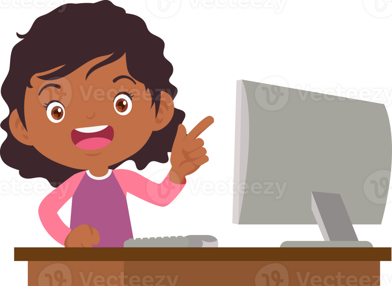 cute child sitting use computer to study png