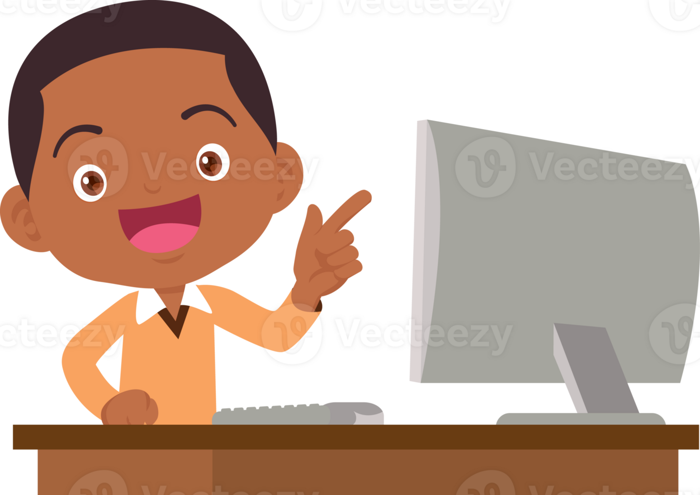 cute child sitting use computer to study png