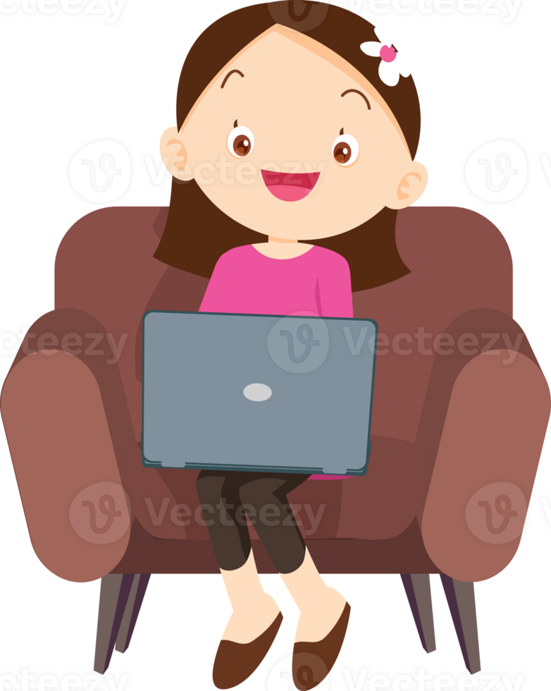 cute children using laptop computer on sofa png