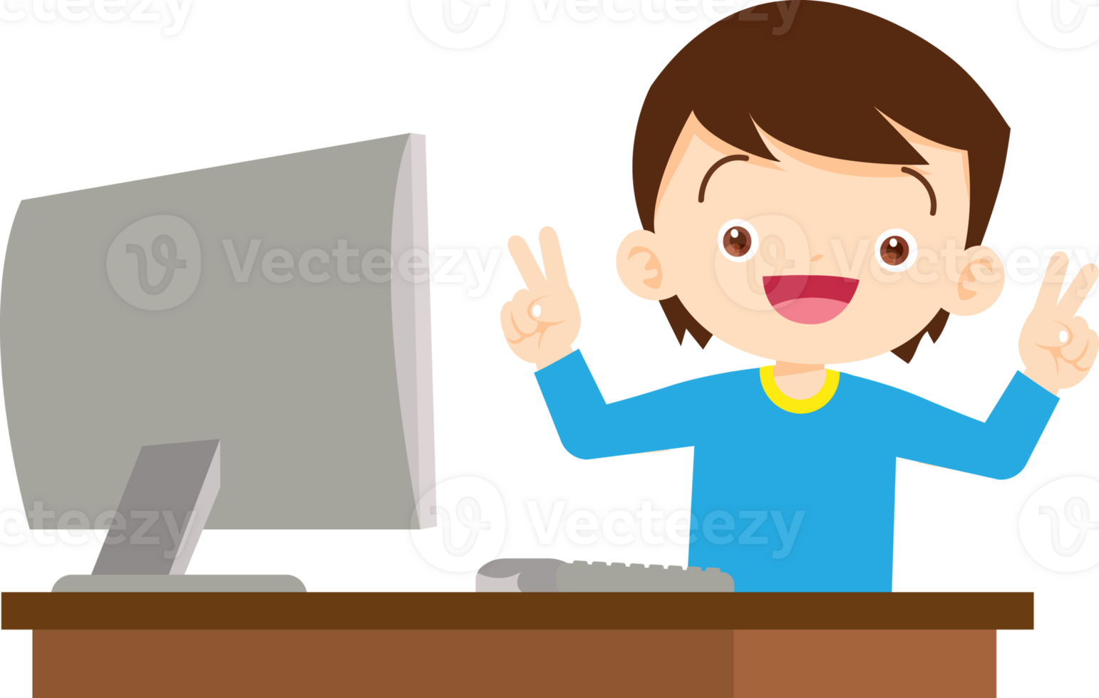 cute child sitting use computer to study png