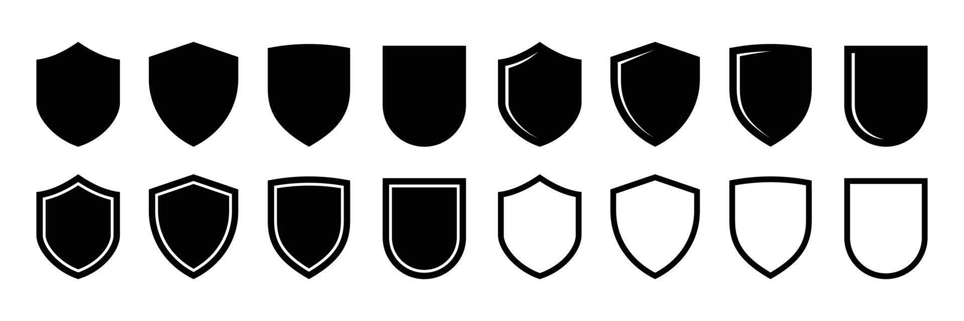 Shield icon set. Protect shield security line icons. Badge quality symbol, sign, logo or emblem. vector