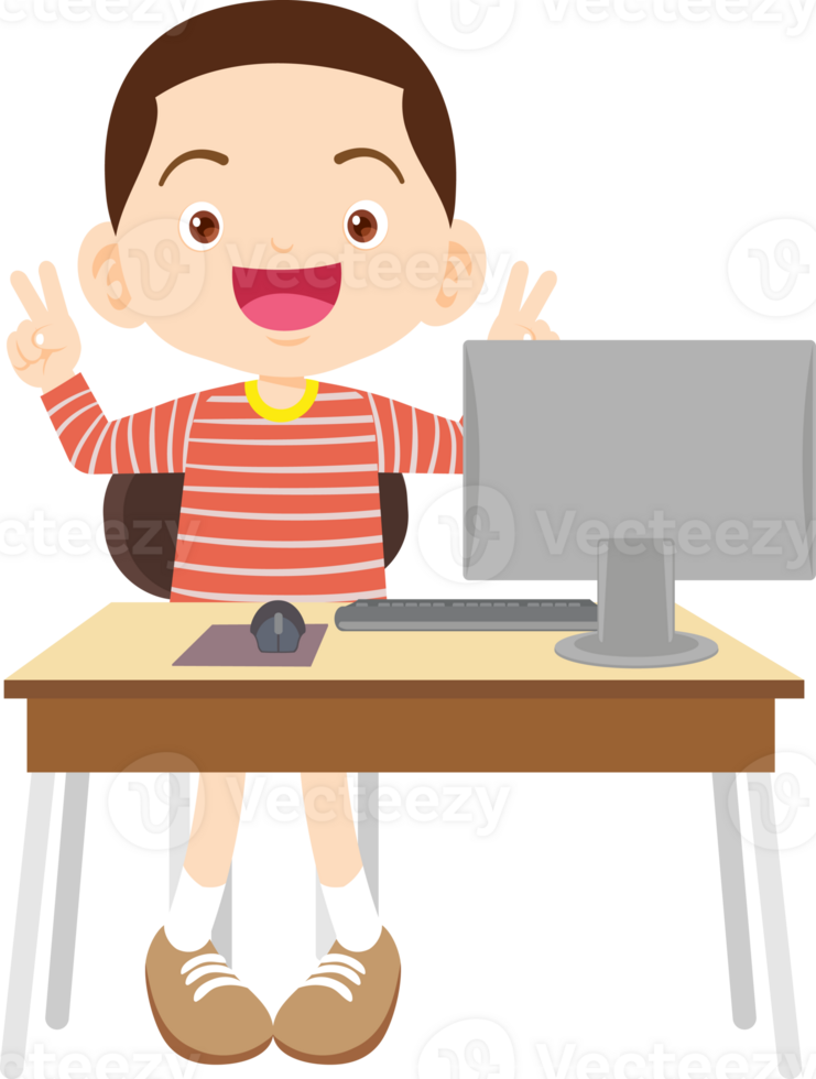 children using computer on desk png