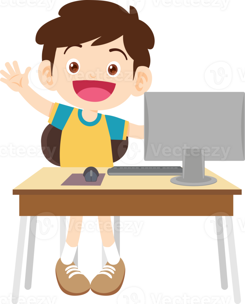 children using computer on desk png