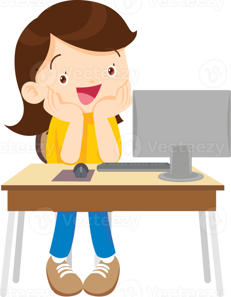 children using computer on desk png