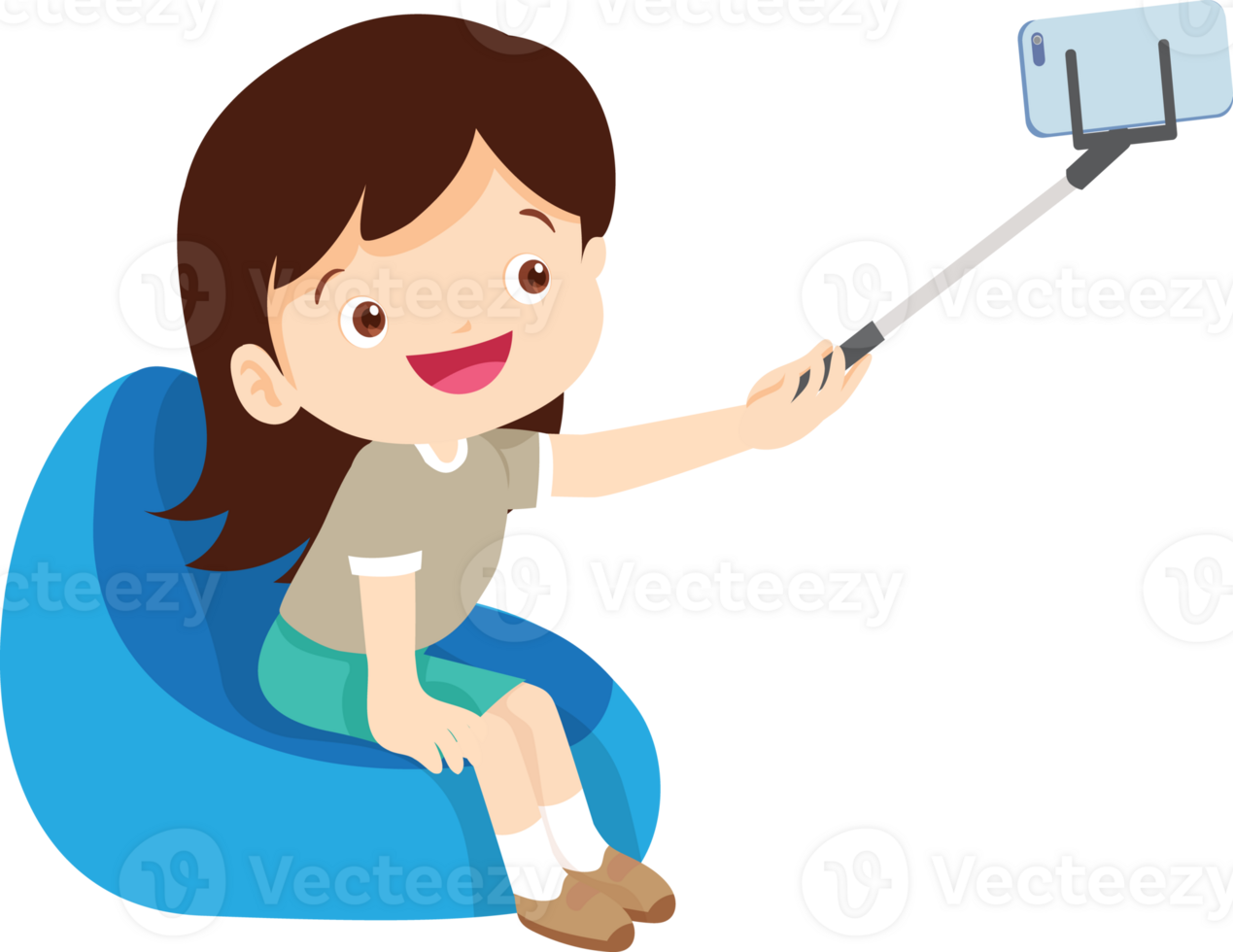 child relax with mobile gadget sitting on beanbag png