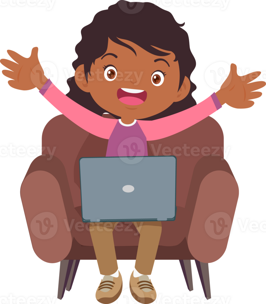cute children using laptop computer on sofa png