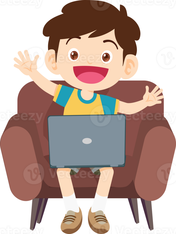 cute children using laptop computer on sofa png