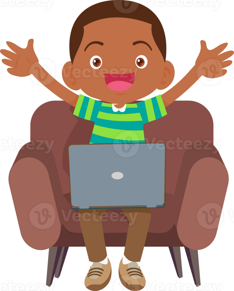 cute children using laptop computer on sofa png