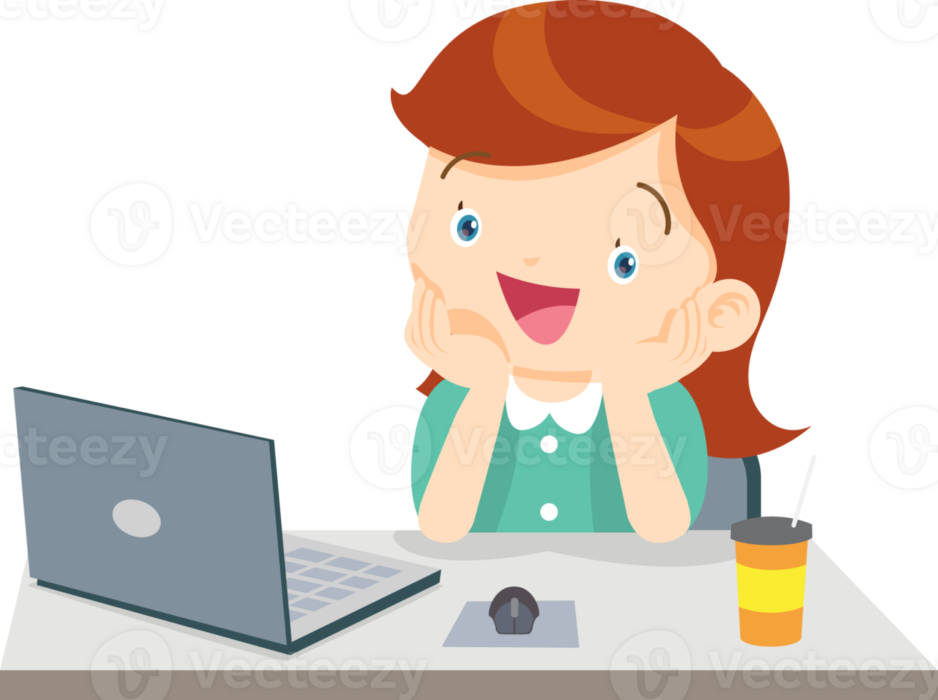 cute child sitting use computer to study png