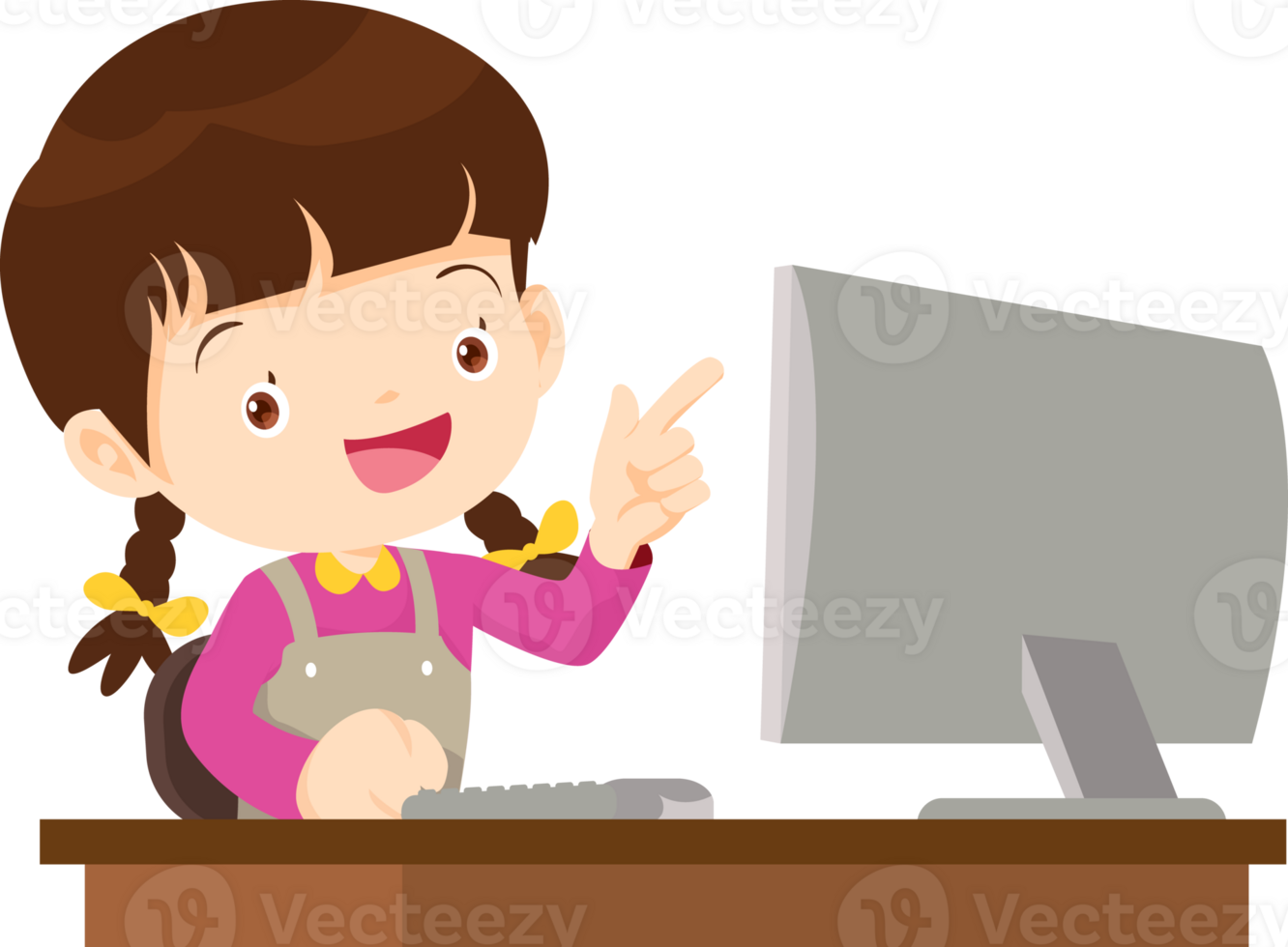 cute child sitting use computer to study png