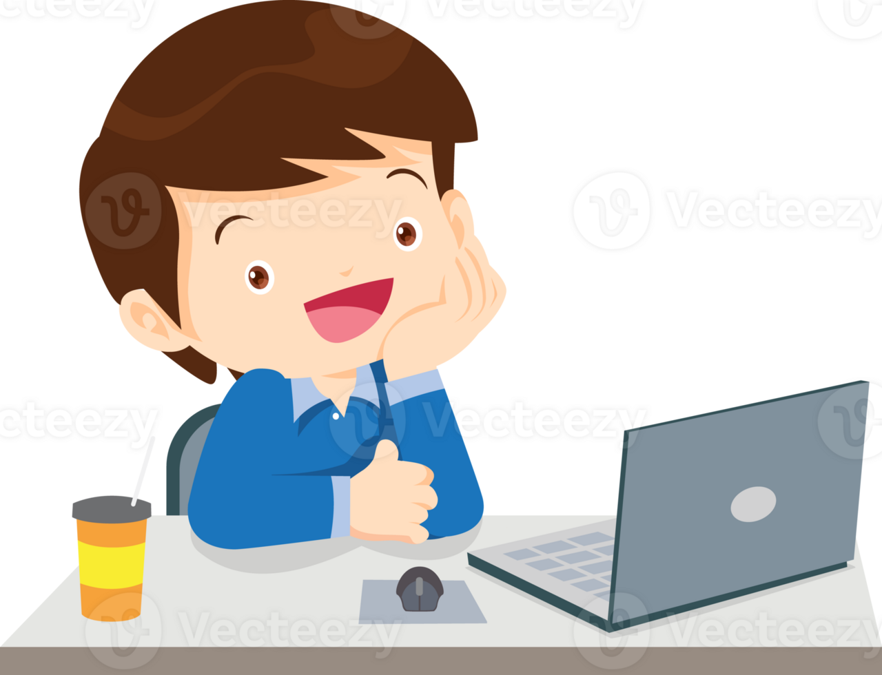 cute child sitting use computer to study png