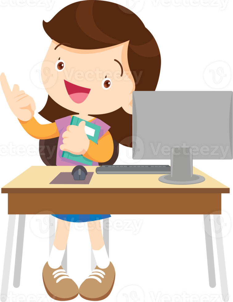 children using computer on desk png