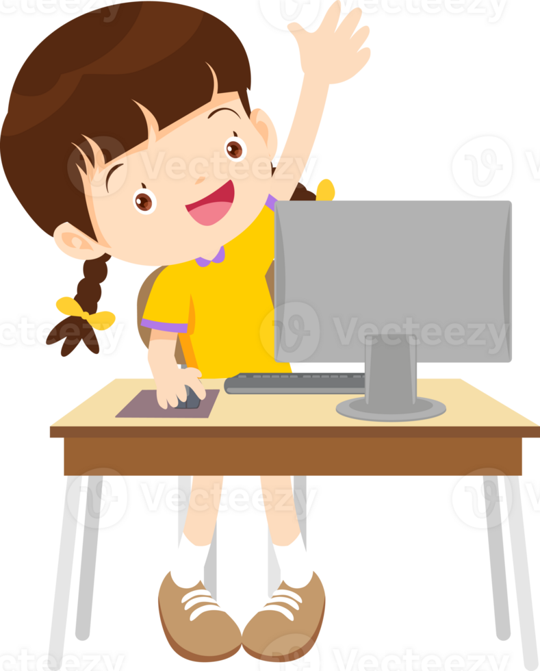 children using computer on desk png