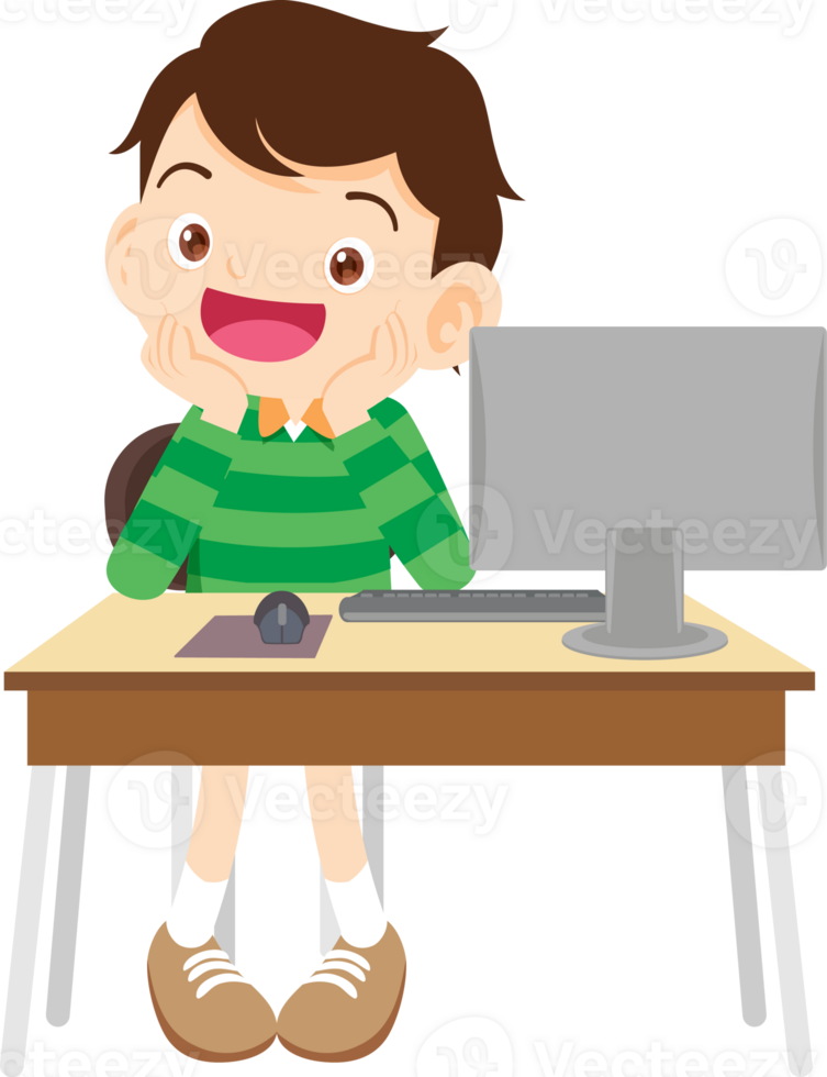 children using computer on desk png