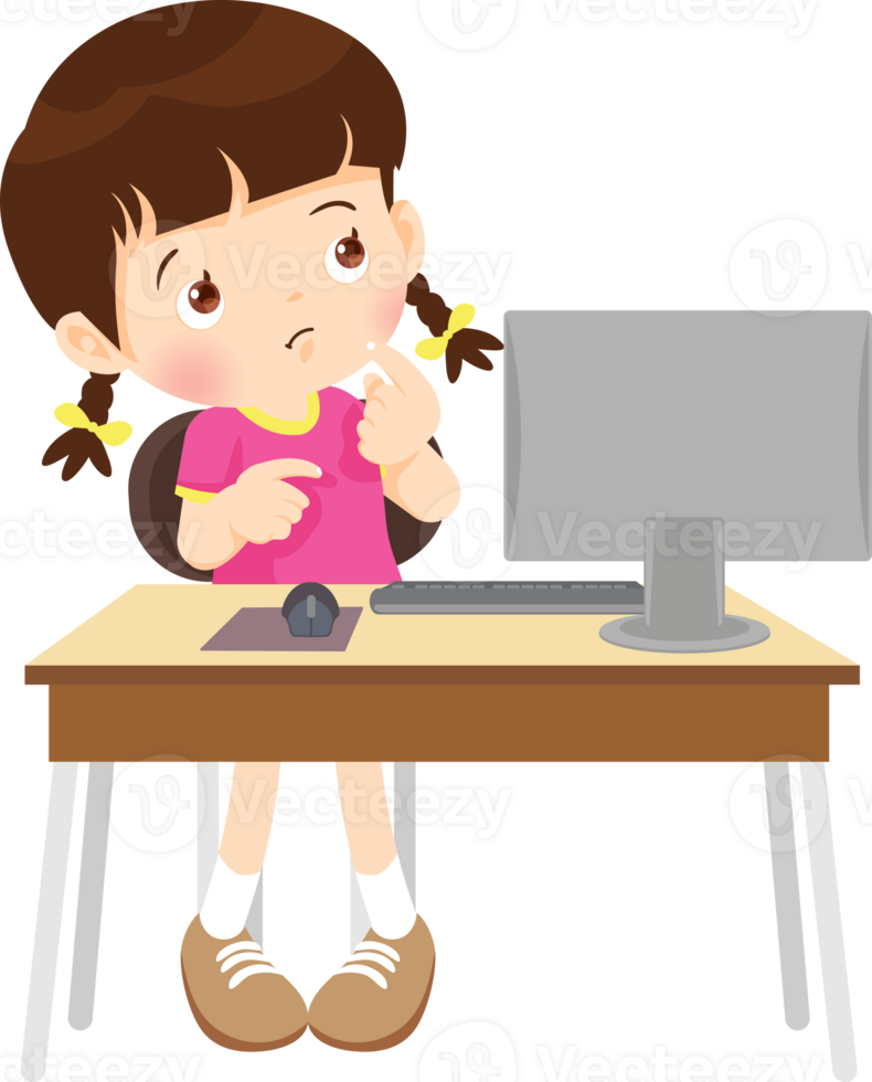children using computer on desk png