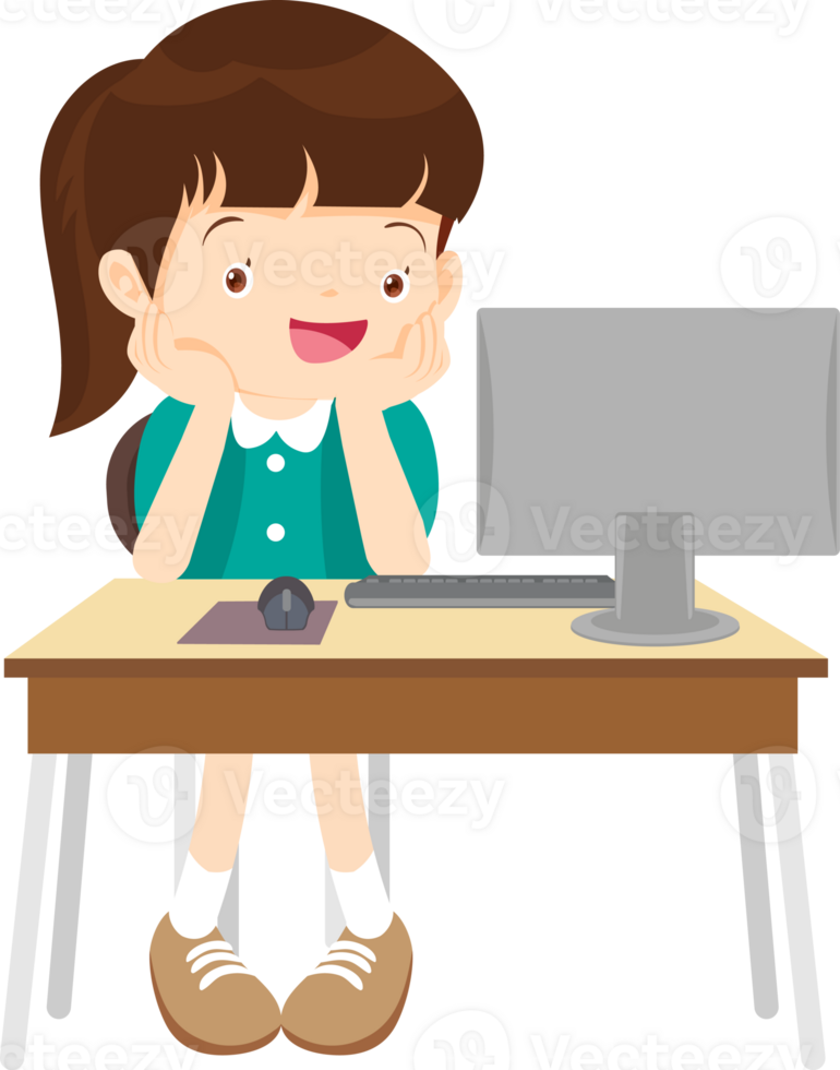 children using computer on desk png