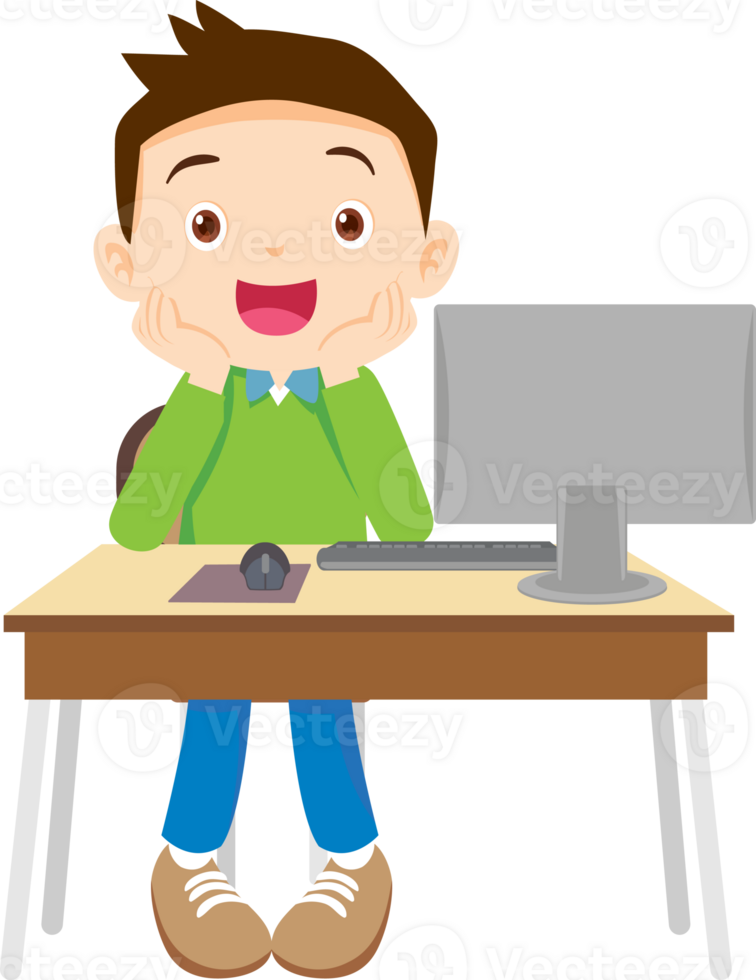 children using computer on desk png