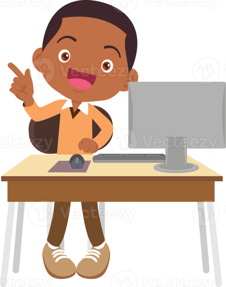 children using computer on desk png