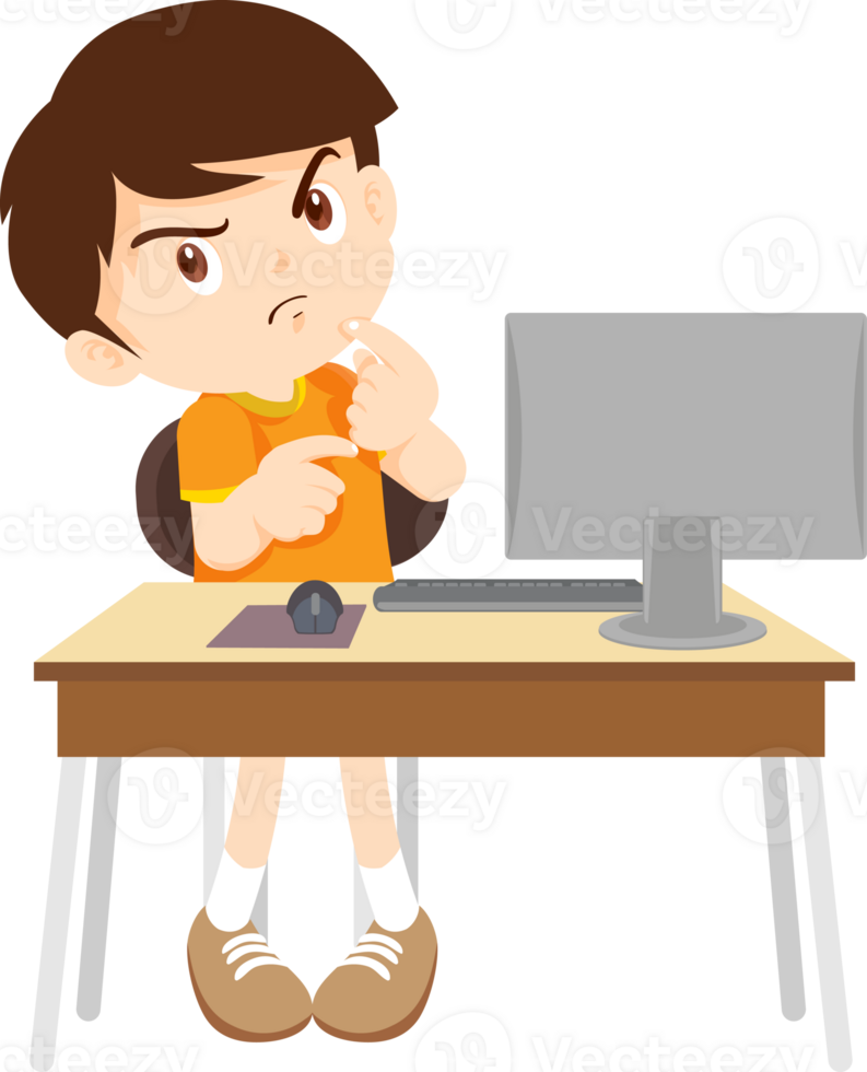 children using computer on desk png