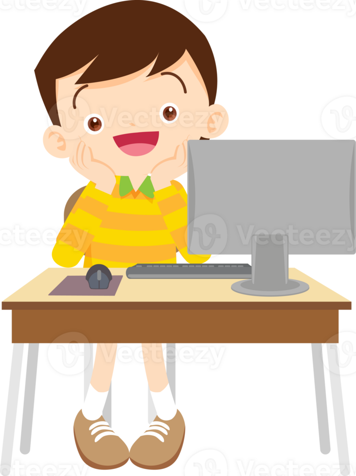 children using computer on desk png