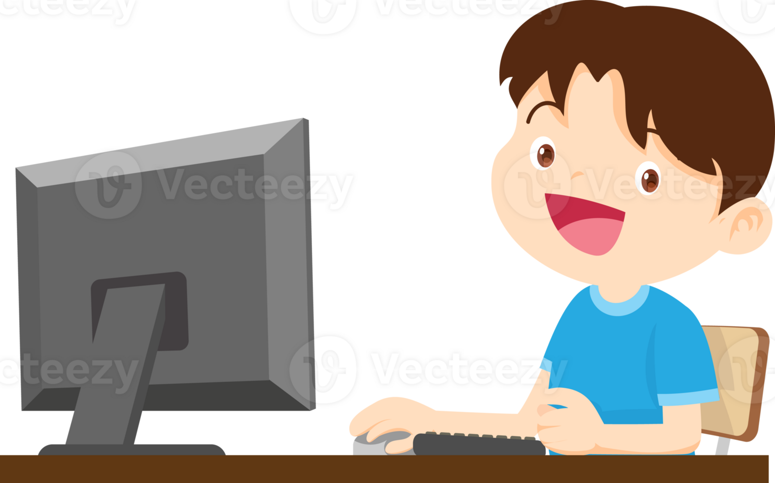 cute child sitting use computer to study png