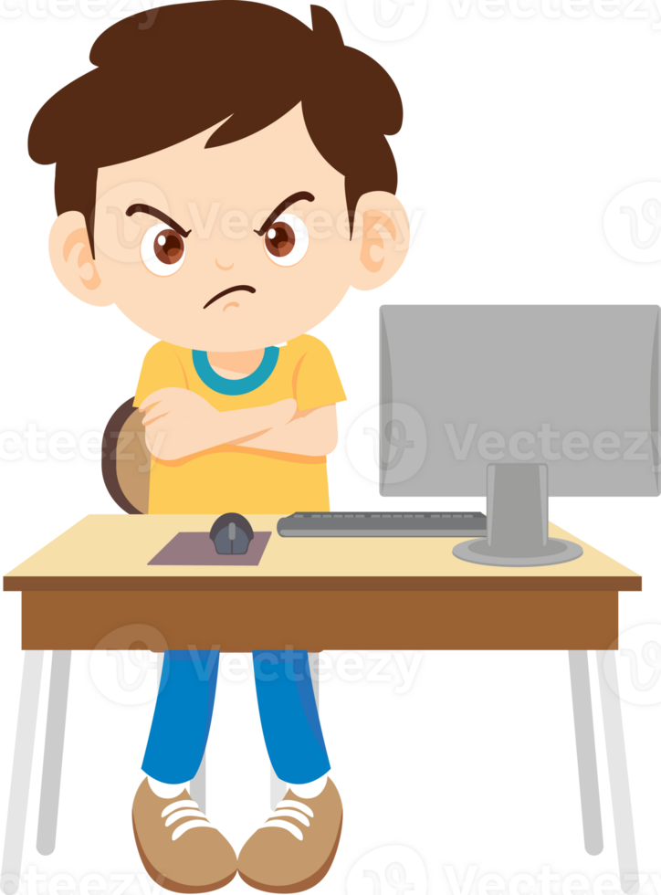 children using computer on desk png
