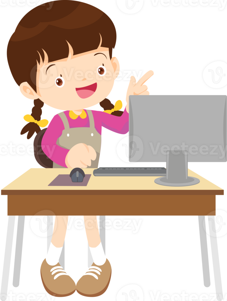 children using computer on desk png