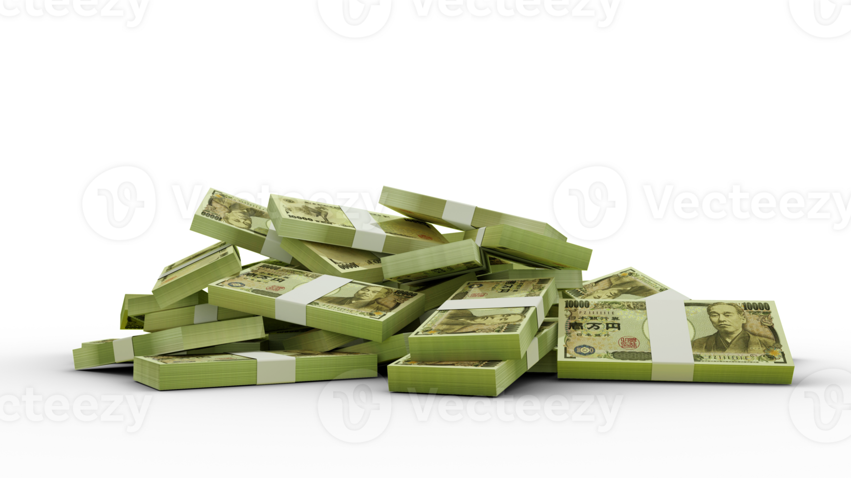 3D rendering of Stacks of New Japanese yen notes png