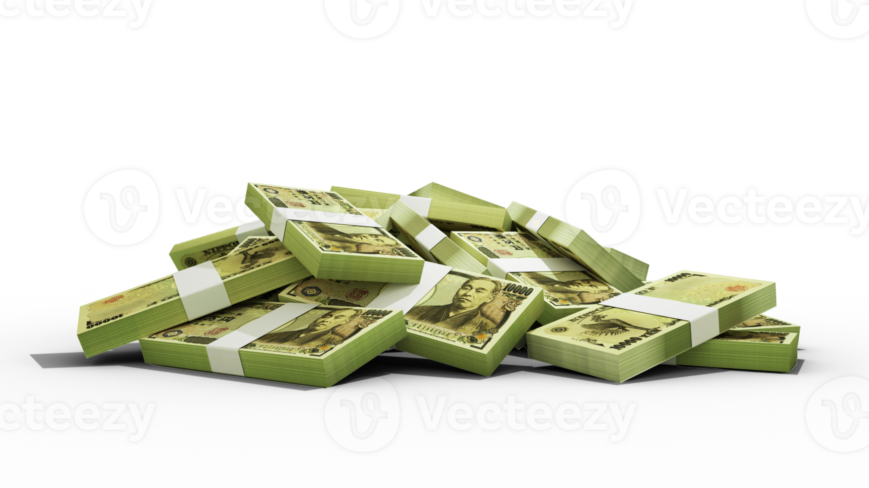 3D rendering of Stacks of New Japanese yen notes png