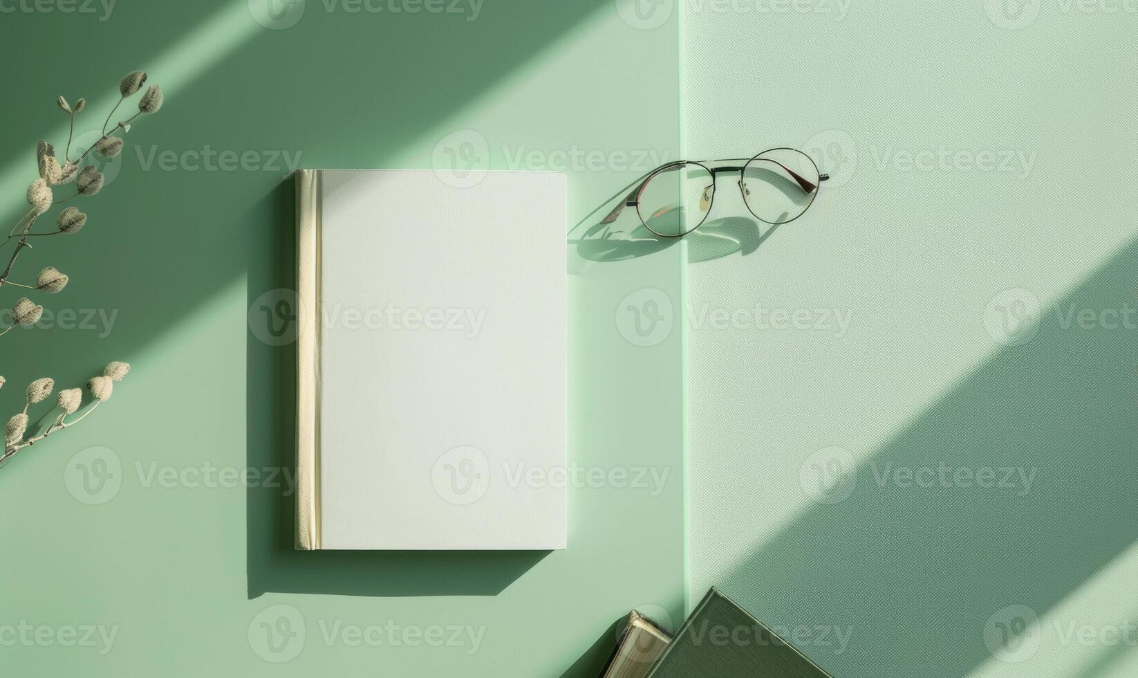 White blank card in a green jade frame on a pastel sage green background photo