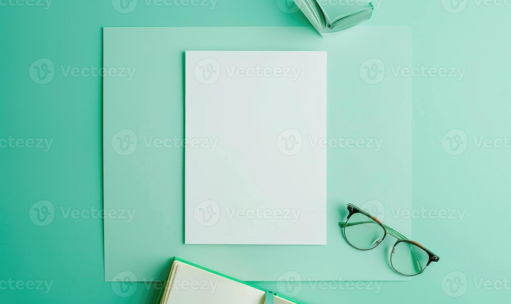 White blank card in a green jade frame on a pastel sage green background photo