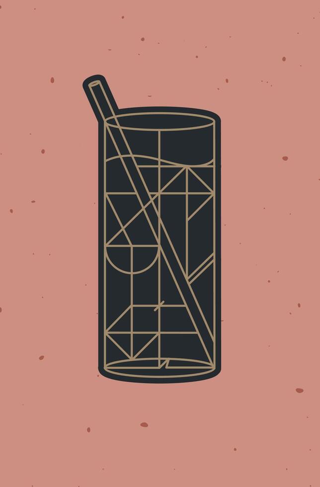 Art deco cocktail mojito drawing in line style on powder coral background vector