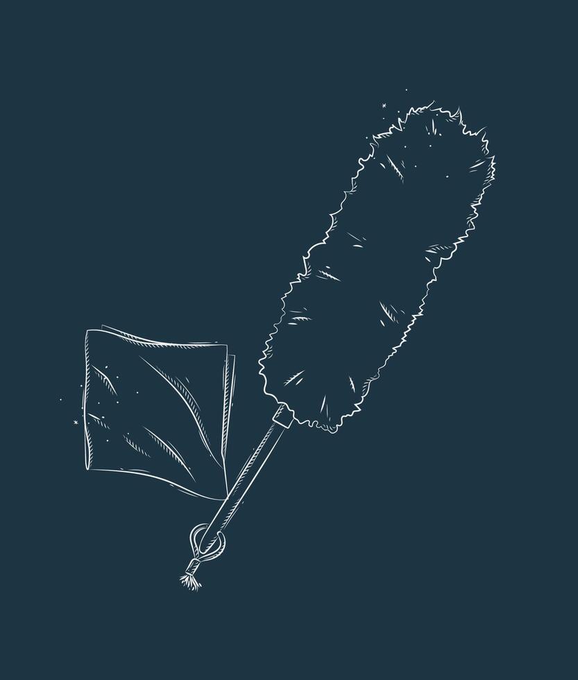 Dust remover tool and wipes drawing in graphic style on blue background vector