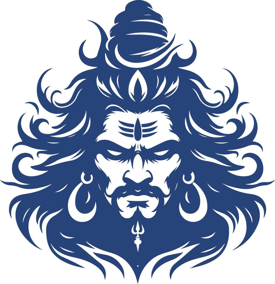 Lord Shiva's Angry Face in Black Vectors Silhouette Design