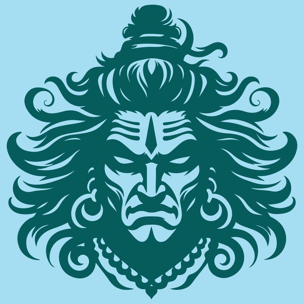 Lord Shiva's Angry Face in Black Vectors Silhouette Design