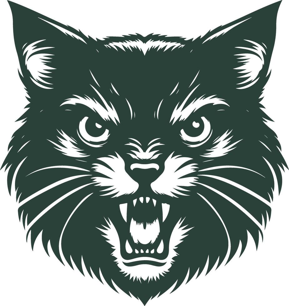 Menacing Vectors Silhouette of a Cat with Piercing Eyes and Raised Fur