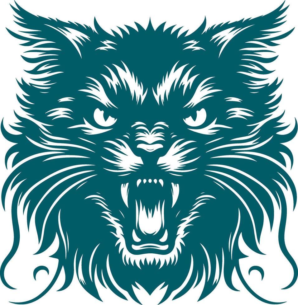 Art of an Infuriated Cat Silhouette with Detailed Fur Patterns vector