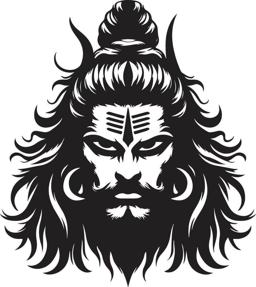 Black Vectors Silhouette Design of Lord Shiva's Intense Angry Expression