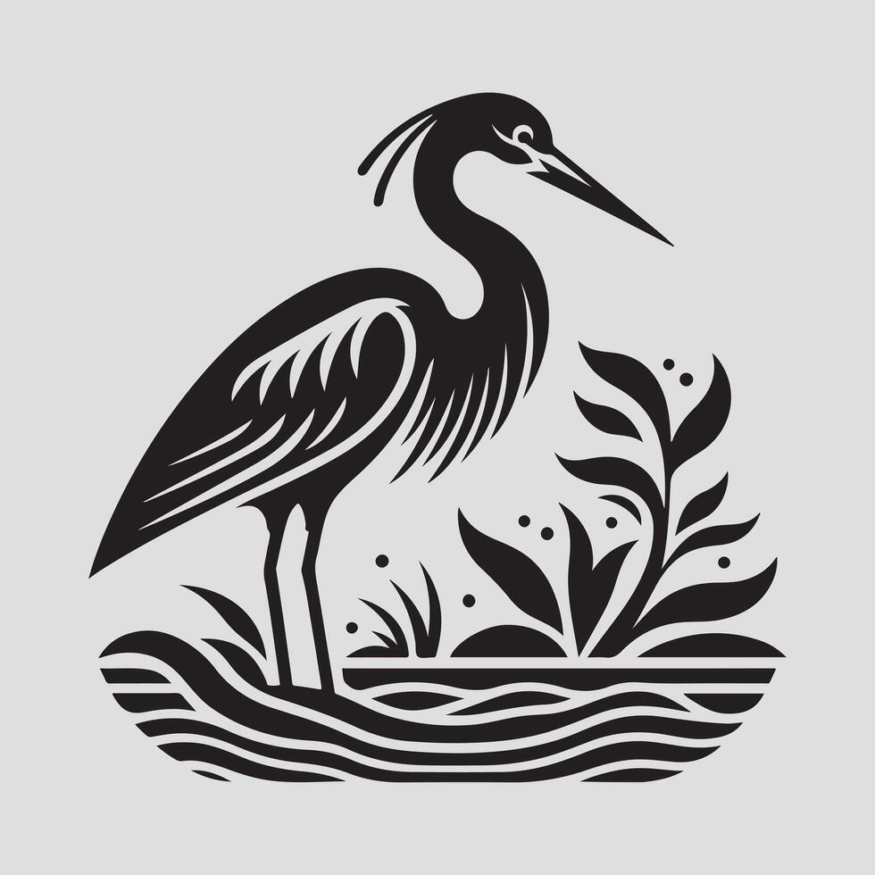 Heron bird silhouette vectors illustration