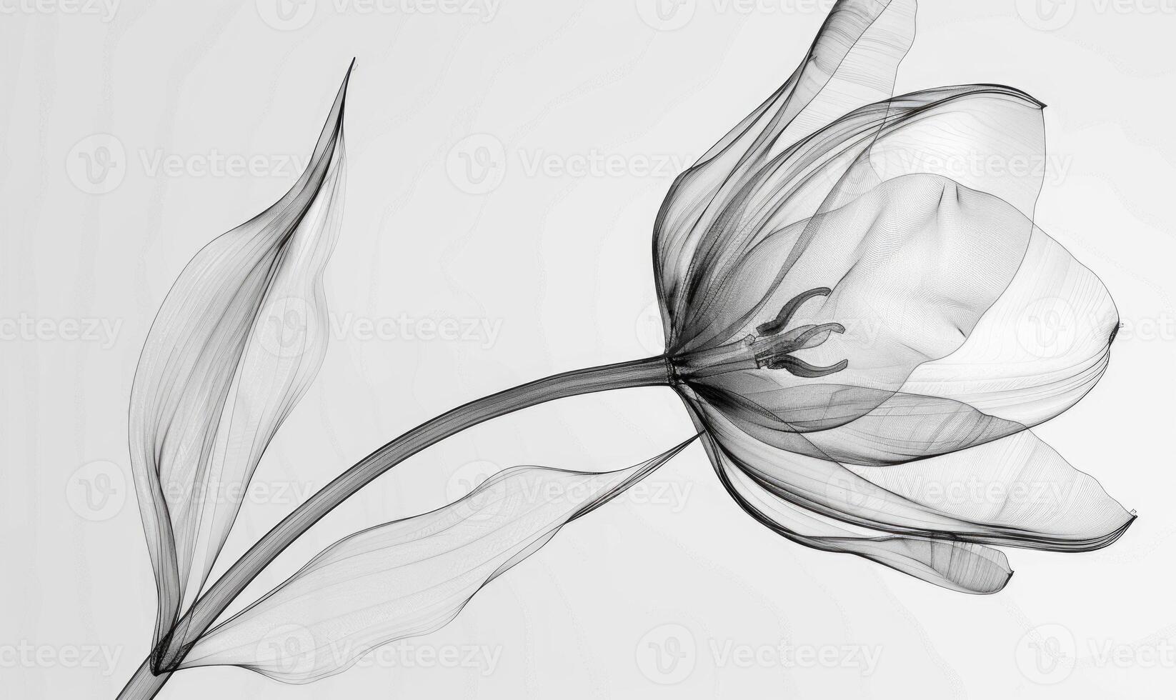 Tulip on gray background black and white photo