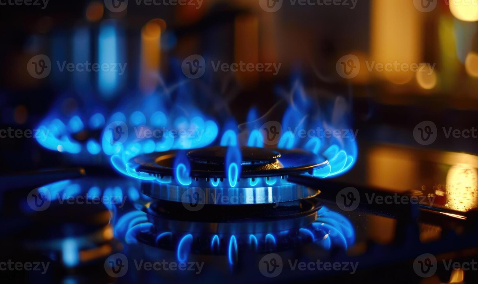 Closeup view of a gas hob flame photo