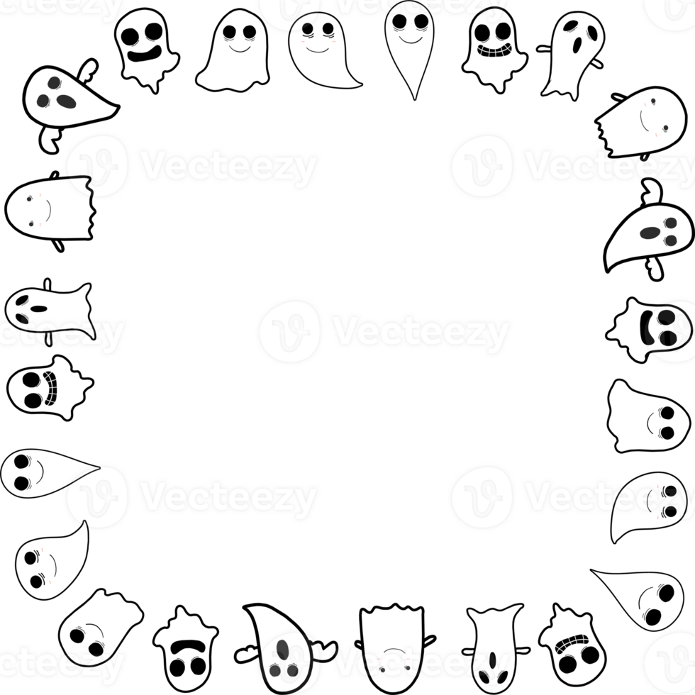 Cartoon ghost frame illustration on transparent background. png