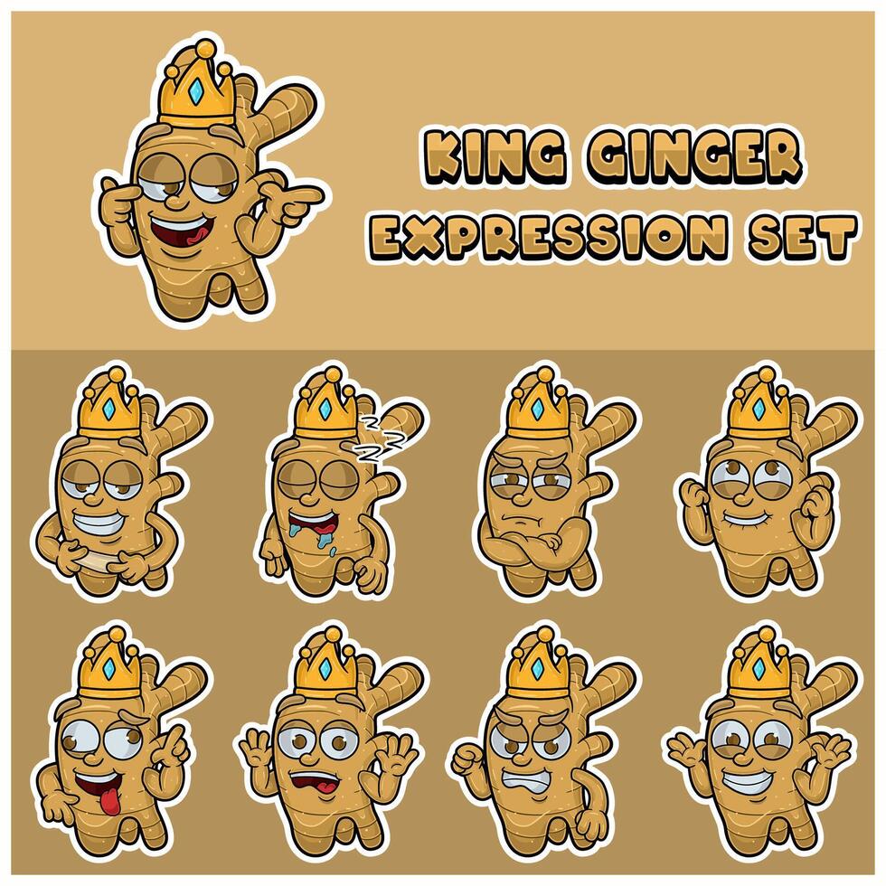 Cartoon Mascot Of Ginger Character with king and expression set. vector