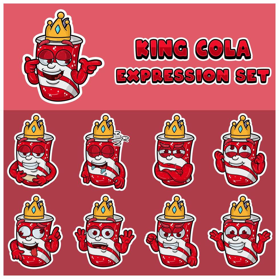 Cartoon Mascot Of Cola Character with king and expression set. vector