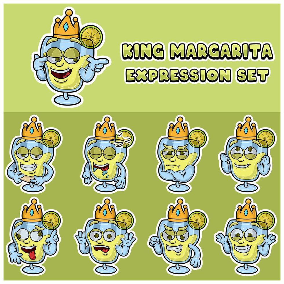 Cartoon Mascot Of Margarita Character with king and expression set. vector