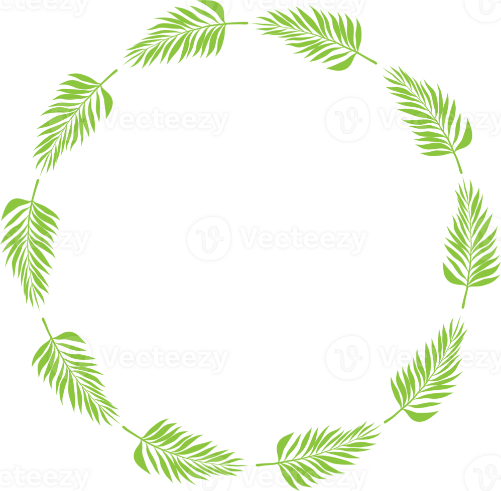 Green leaf wreath illustration on transparent background. png