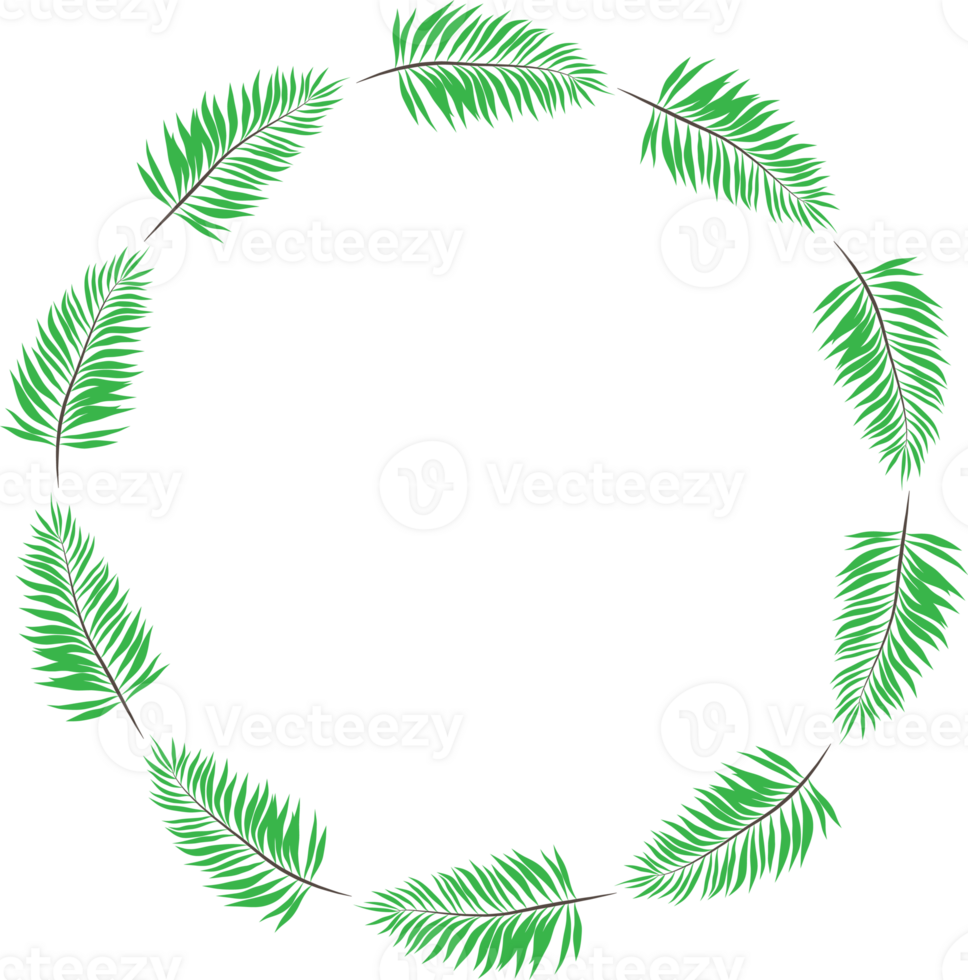 Green leaf wreath illustration on transparent background. png