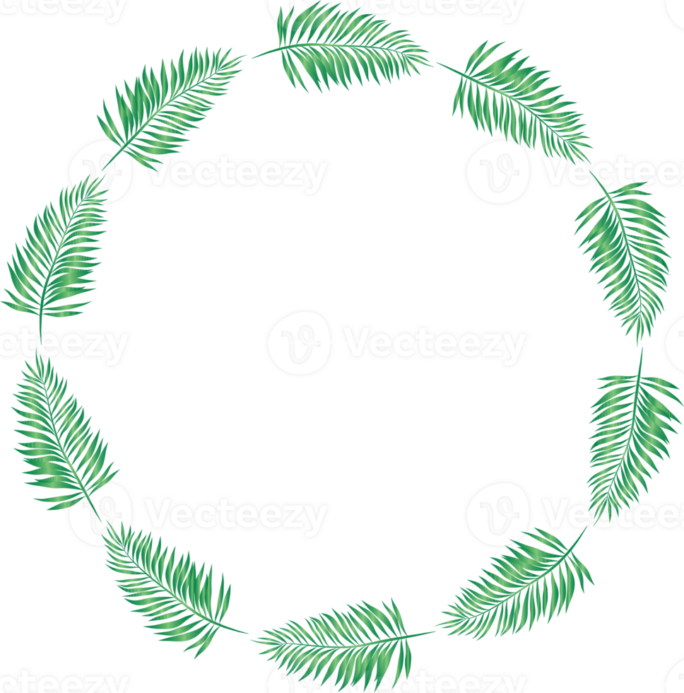 Green leaf wreath illustration on transparent background. png