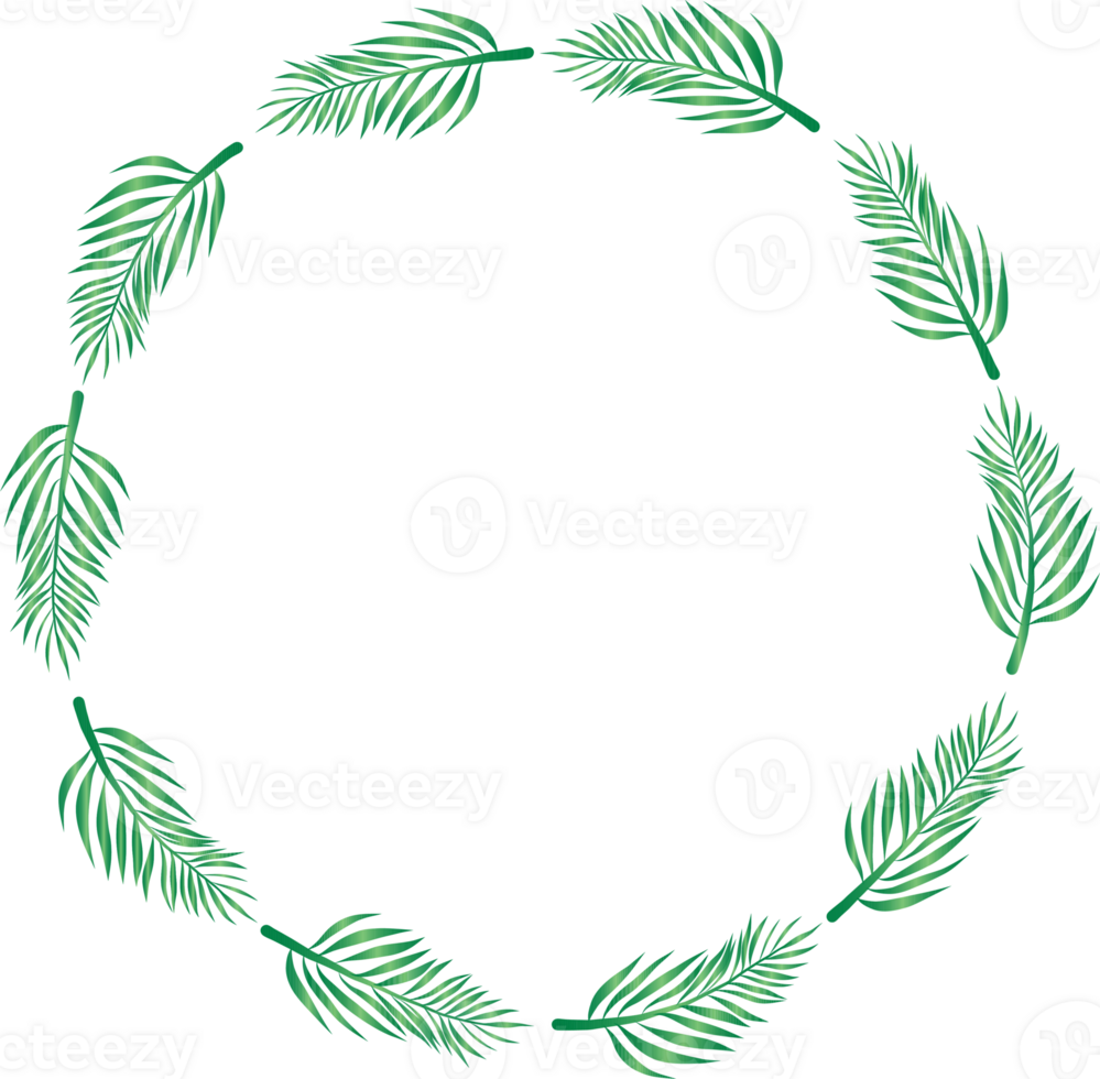Green leaf wreath illustration on transparent background. png