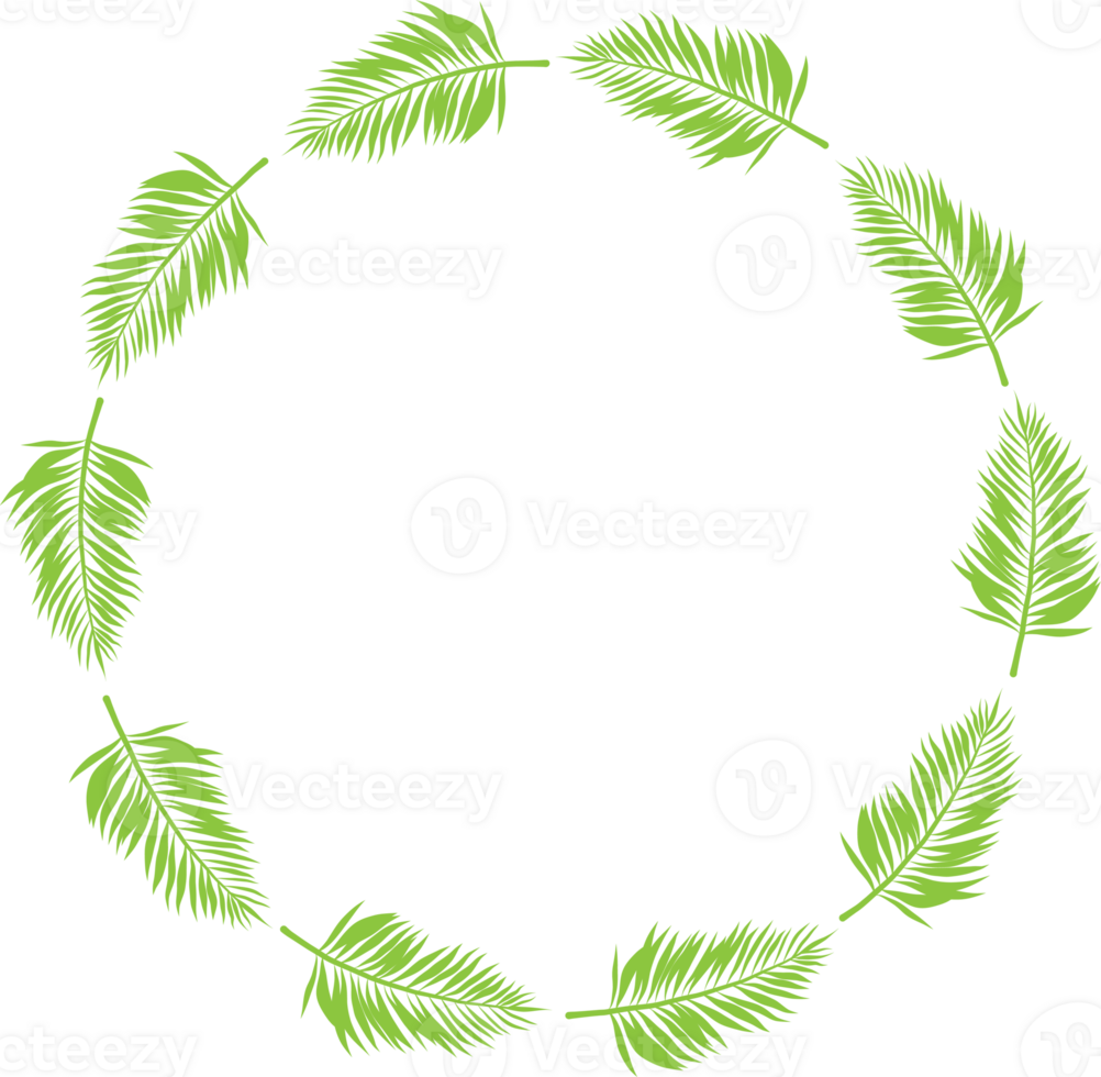 Green leaf wreath illustration on transparent background. png